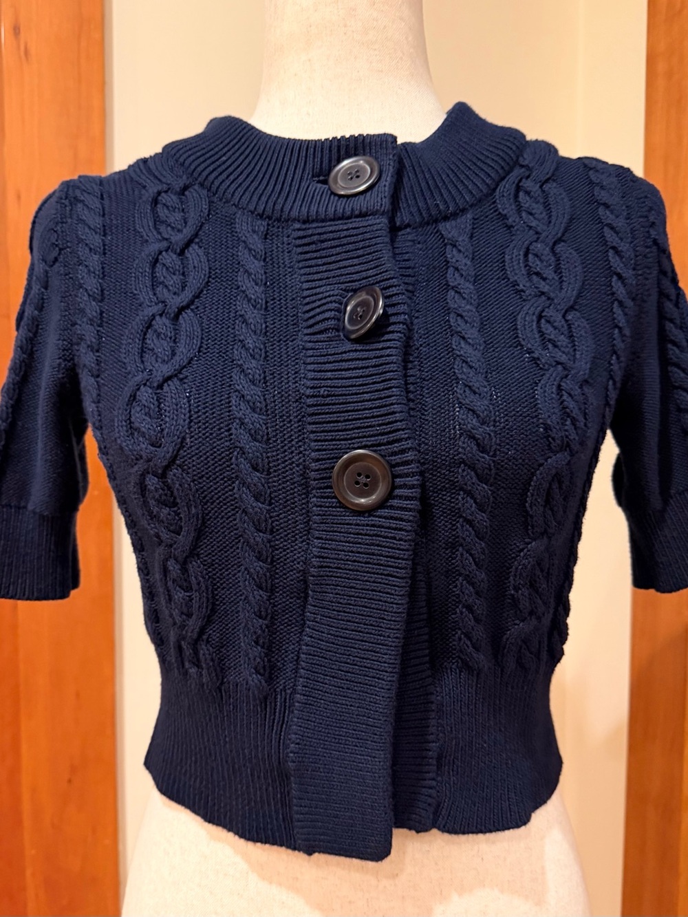Banana Republic Navy Cable-Knit Short Sleeve Button Cardigan